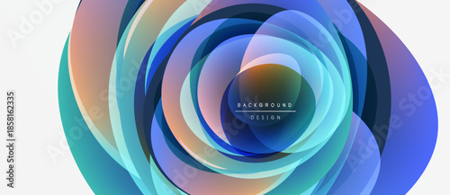 Abstract floral design. Layers create circular pattern, vibrant colors blend smoothly. Modern background element, visually appealing.