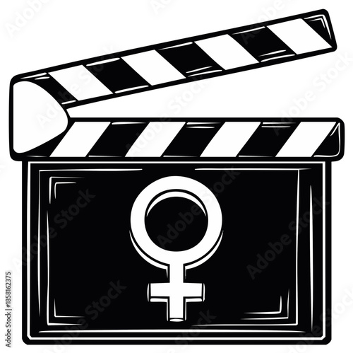 Feminist Film Production Clapperboard with Female Symbol for Cinema Activism