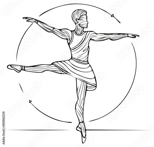 Ballet dancer figure in a graceful pose, ink sketch