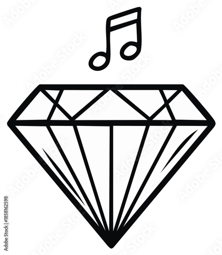 Shiny diamond with musical notes above indicating sound or melody celebration