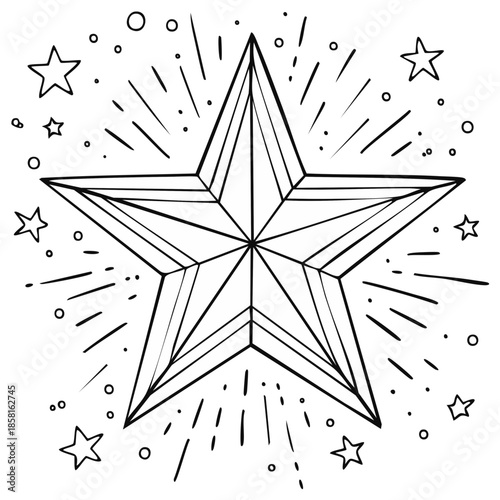 Starburst Starry Outline Illustration for Coloring Books Celestial Design with Radiant Rays Holiday Decoration