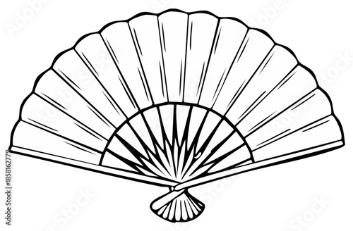 Elegant Hand Fan Illustration Delicate Design Oriental Style Fan White and Black Decorative Accessory Graceful Folding Fan Traditional Asian Ornament