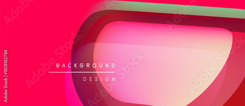 Abstract vibrant background. Overlapping rounded shapes create dynamic visual effect. Pink, red, white hues dominate composition. Text reads background design.
