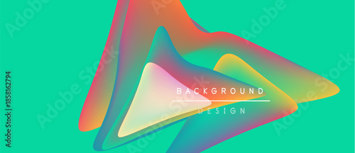 Abstract colorful layers overlap. Vibrant turquoise backdrop complements flowing shapes, text reads background design. Modern visual presentation.