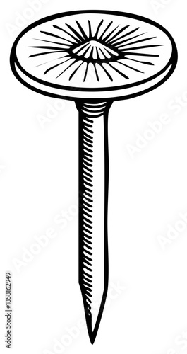 Vintage Tacks T-Shaped Upholstery Nail. Isolated. Detailed Sketch.