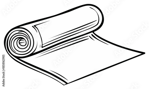 Rolled yoga mat cartoon illustration, fitness and exercise concept