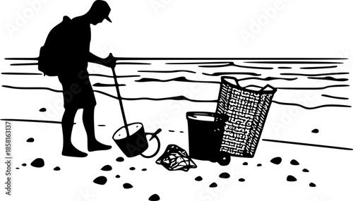 Volunteers Cleaning Beach Trash Environmental Protection Design