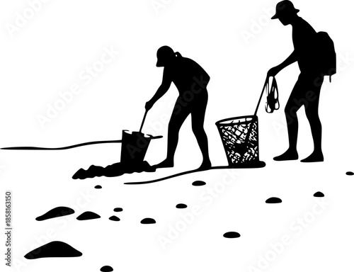 Beach Cleanup Illustration People Collecting Garbage Vector