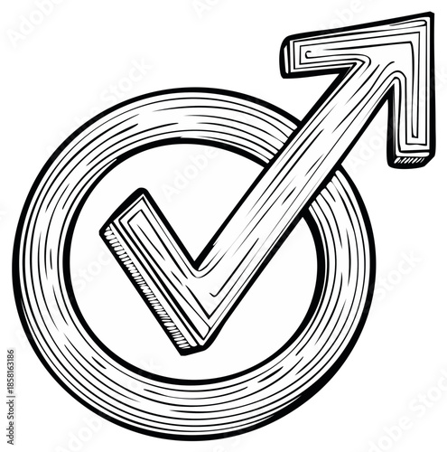 Male Symbol with Check Mark in Circle Hand Drawn Style