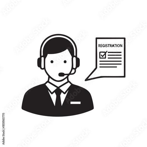 Customer service representative with registration form illustration