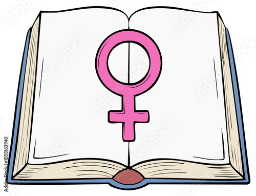 Open Book with Female Gender Symbol Drawn on Pages