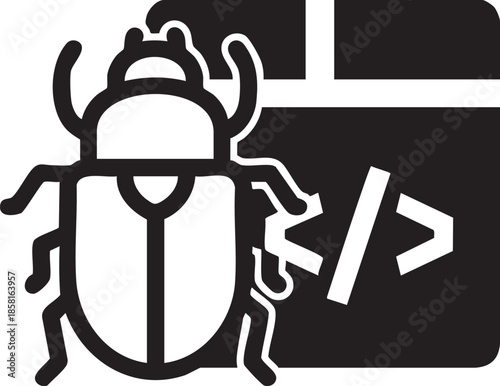 Programming bug concept with beetle and command prompt icon