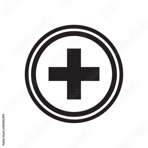 Simple black medical plus sign icon isolated on transparent background