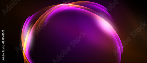 Abstract glowing orb. Purple, orange hues blend, creating luminous effect against dark background. Smooth curves suggest energy, motion.