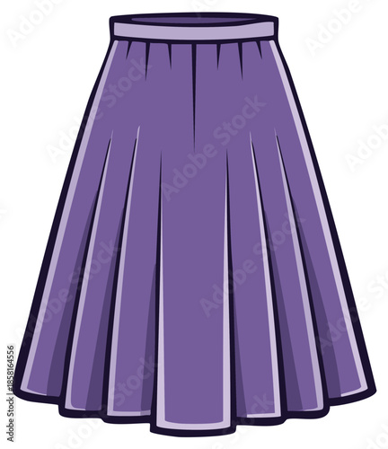 Purple Pleated Midi Skirt with Elastic Waistband Fashion Illustration