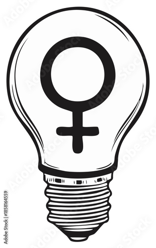 Vector illustration of light bulb with female symbol inside, feminist idea