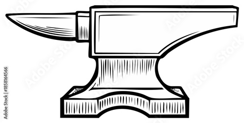 Classic heavy duty blacksmith anvil tool black and white illustration