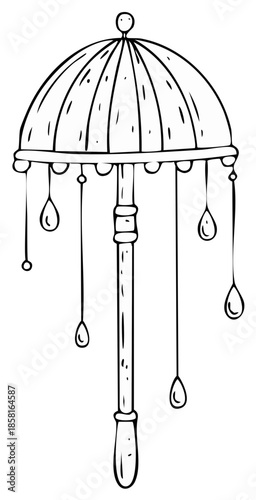 Hand-drawn illustration of a traditional Balinese ceremonial umbrella