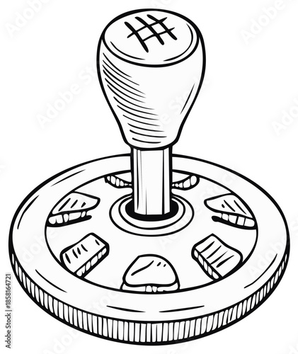 Car Gear Shift Lever in Sketch Style: Retro Vehicle Manual Transmission Interior Element in Outline Vector Illustration