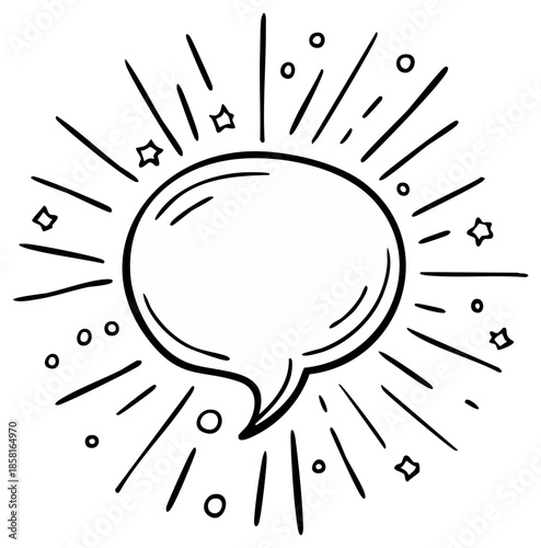 Cartoon Speech Bubble with Radiating Lines and Stars Creates a Graphic, Energetic Element for Messages or Design.