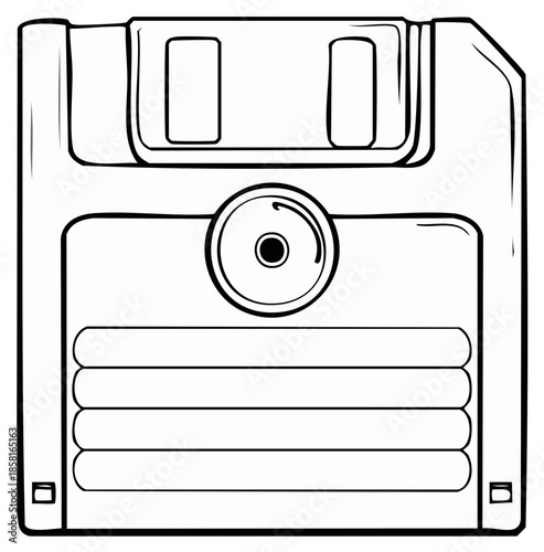 Retro floppy disk technology drawing symbolizing data storage and digital archives of the past