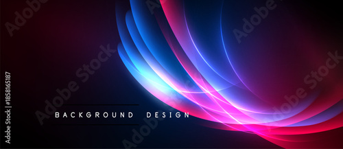 Abstract neon lines create dynamic flow. Vivid colors blend into dark background. Modern design element for digital projects.