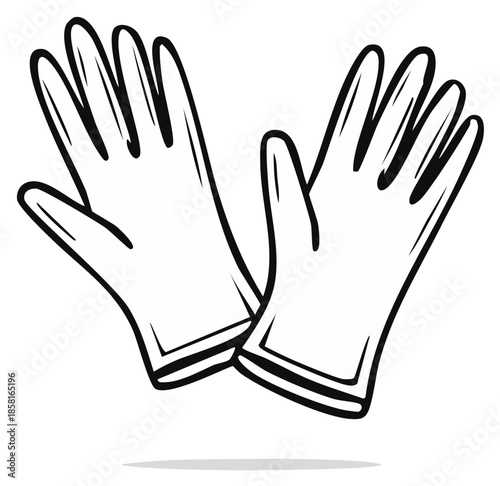 Black and White Illustration of Two Medical Gloves Laid Flat Together