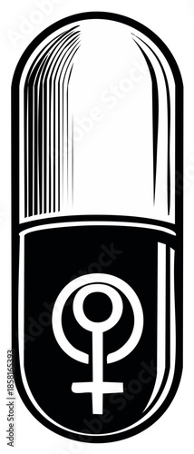Stylized capsule with female symbol graphic representation