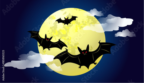 Bats flying in the moon