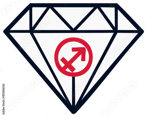 Diamond shape with red Sagittarius zodiac sign illustration, astrology, horoscope, gemstone, star sign, astrological symbol, fate, prediction, future, spiritual connection