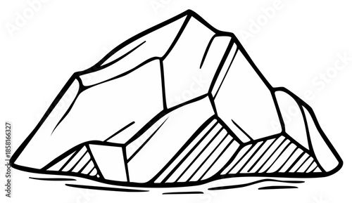 Stylized Outline of a Jagged Mountain Peak with Textured Base and Water Below
