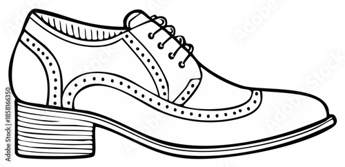 Outline Drawing of a Brogue Shoe Side View with Decorative Details