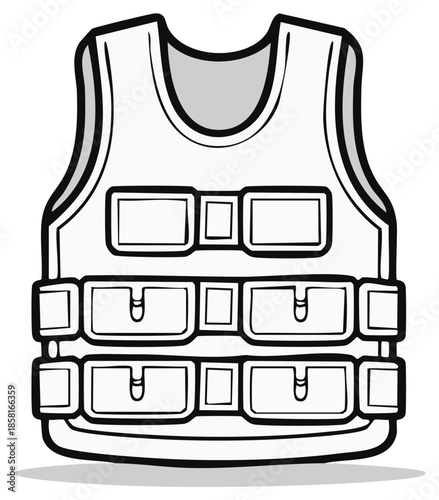 Bulletproof vest icon illustration with pockets design. Safety jacket outline for police tactical and military style