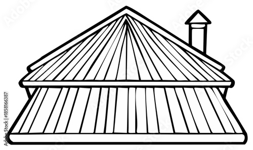 House Line Art Illustration House with Chimney Gable Roof Silhouette