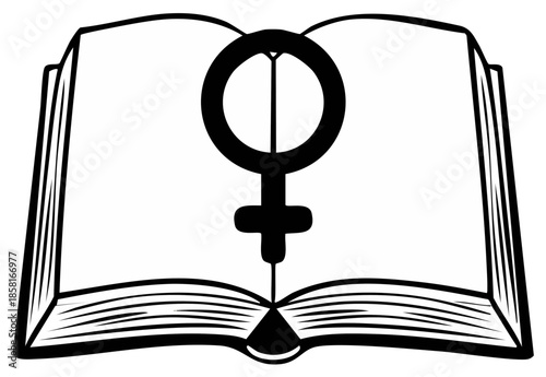 Open Book with Female Symbol Silhouette for Gender Equality and Femininity Concepts