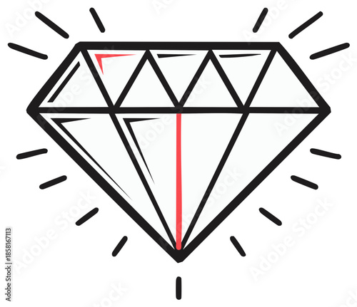 Stylized Sparkling Diamond Gemstone with Radiant Light Rays Vector Icon