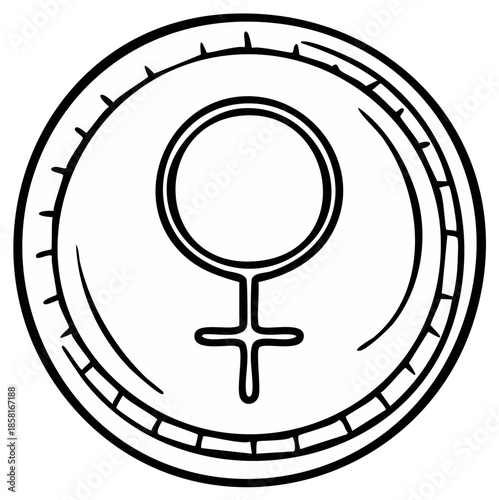 Female Symbol Coin Icon Outline Style