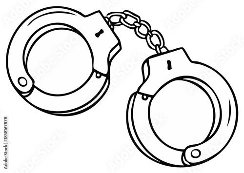 Black and white illustration of handcuffs, law enforcement concept