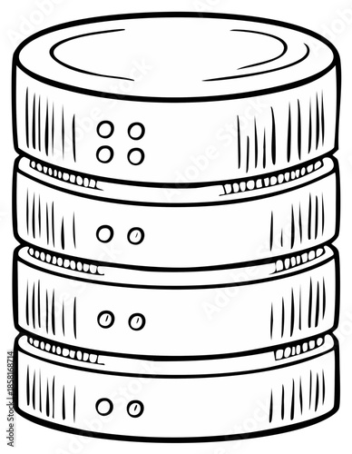 Stack of Round Database Servers Hand Drawn Vector Style Illustration