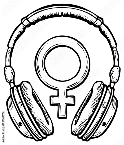 Illustration of Headphones and a Female Symbol, Music and Identity Concept