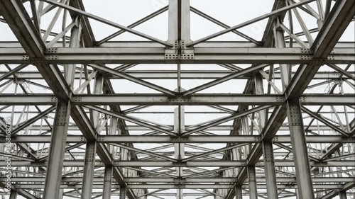Interior View of an Industrial Steel Framework Building Showcasing Structural Engineering and Architectural Design