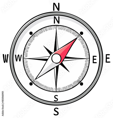 Navigation Compass Pointing Directions with Cardinal Points, Vector Illustration