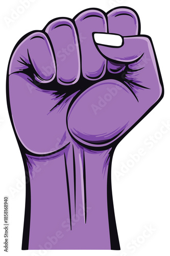 Raised clenched fist, a symbol of protest, power, and unity, rendered in purple.