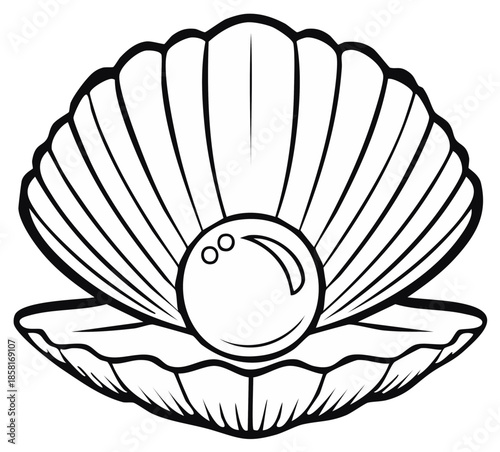 Open Seashell Revealing a Single Round Pearl