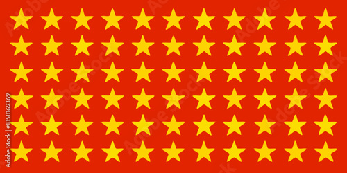 A vibrant red flag adorned with numerous golden five pointed stars