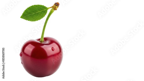 Fotografie Ripe red cherry isolated PNG on transparent background, fresh fruit with stem an
