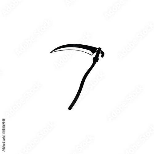 Farm scythe silhouette icon vector flat design.