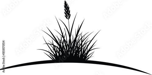 Black grass silhouette hill design, wild meadow plant clipart, nature landscape element, isolated vector illustration on white background