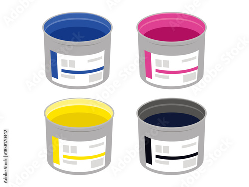 印刷用CMYKインキ缶のイラスト / CMYK Offset Printing Ink Illustration