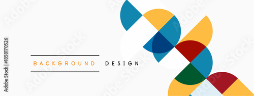 Abstract geometric shapes overlap, creating dynamic visual interest. Minimalist design with bright colors on white background. Simple, modern aesthetic.